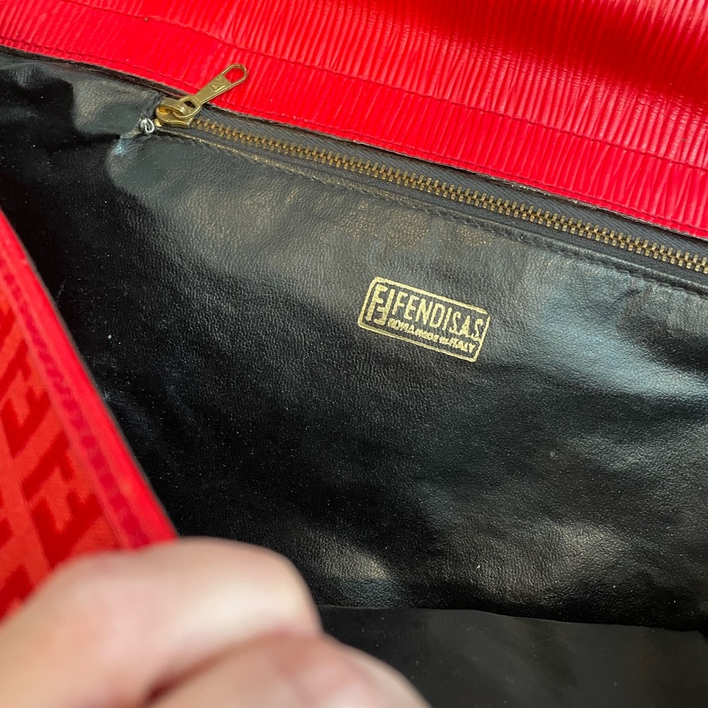 Rare Vintage Red Fendi Zucchino Large Crossbody - Picture 5 of 12